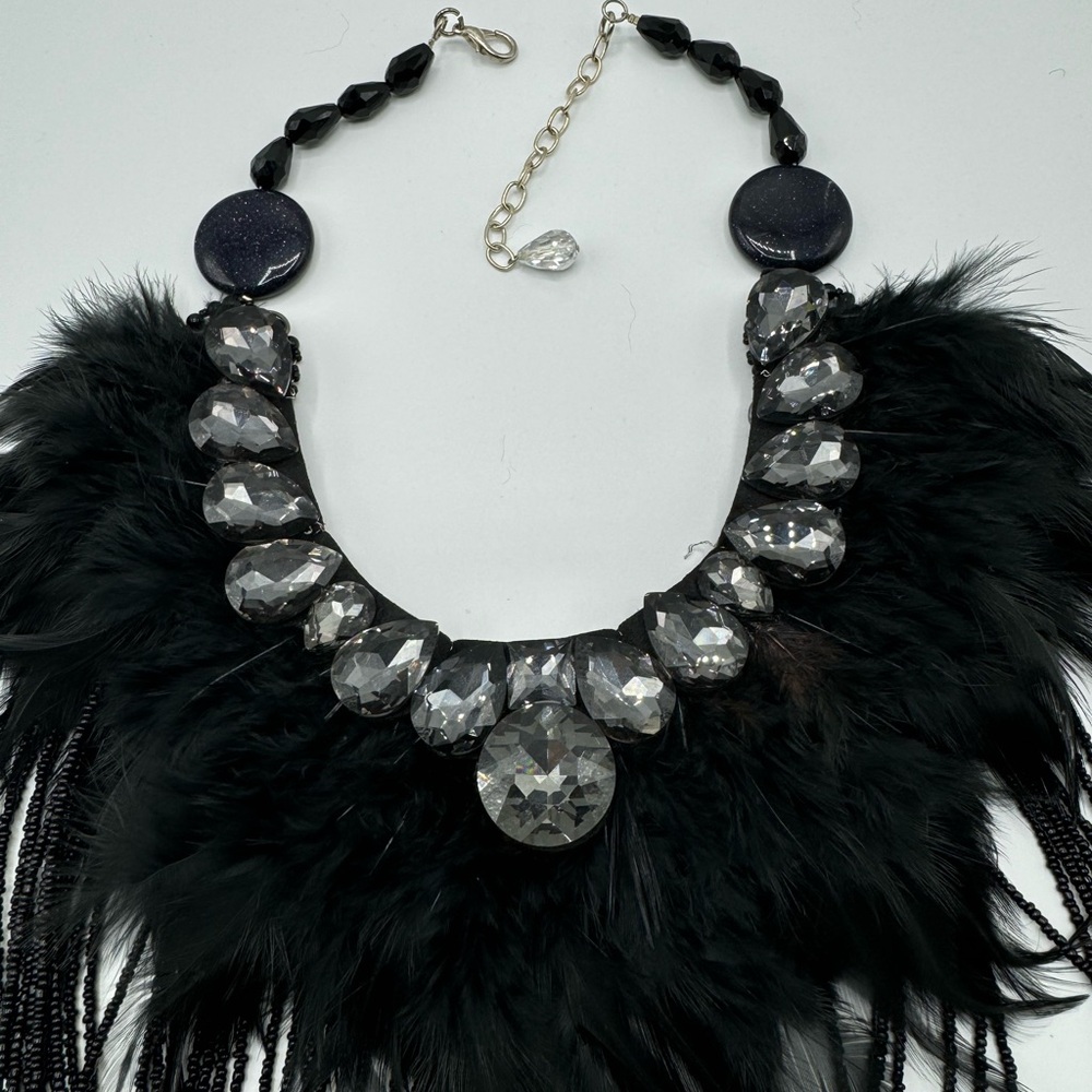 Artisan Crystal Feather Beaded Collar Necklace